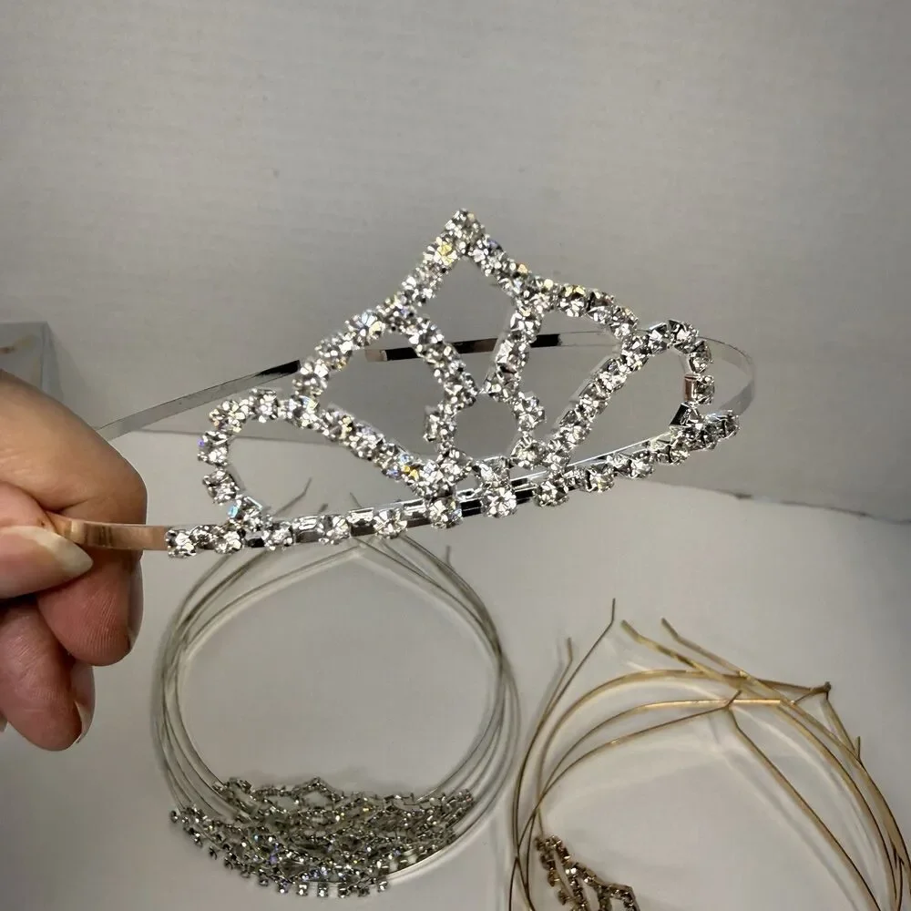 2 Dozen Gold & Silver Tone Metal Rhinestone Tiara Crown Lot 24 Pieces All New